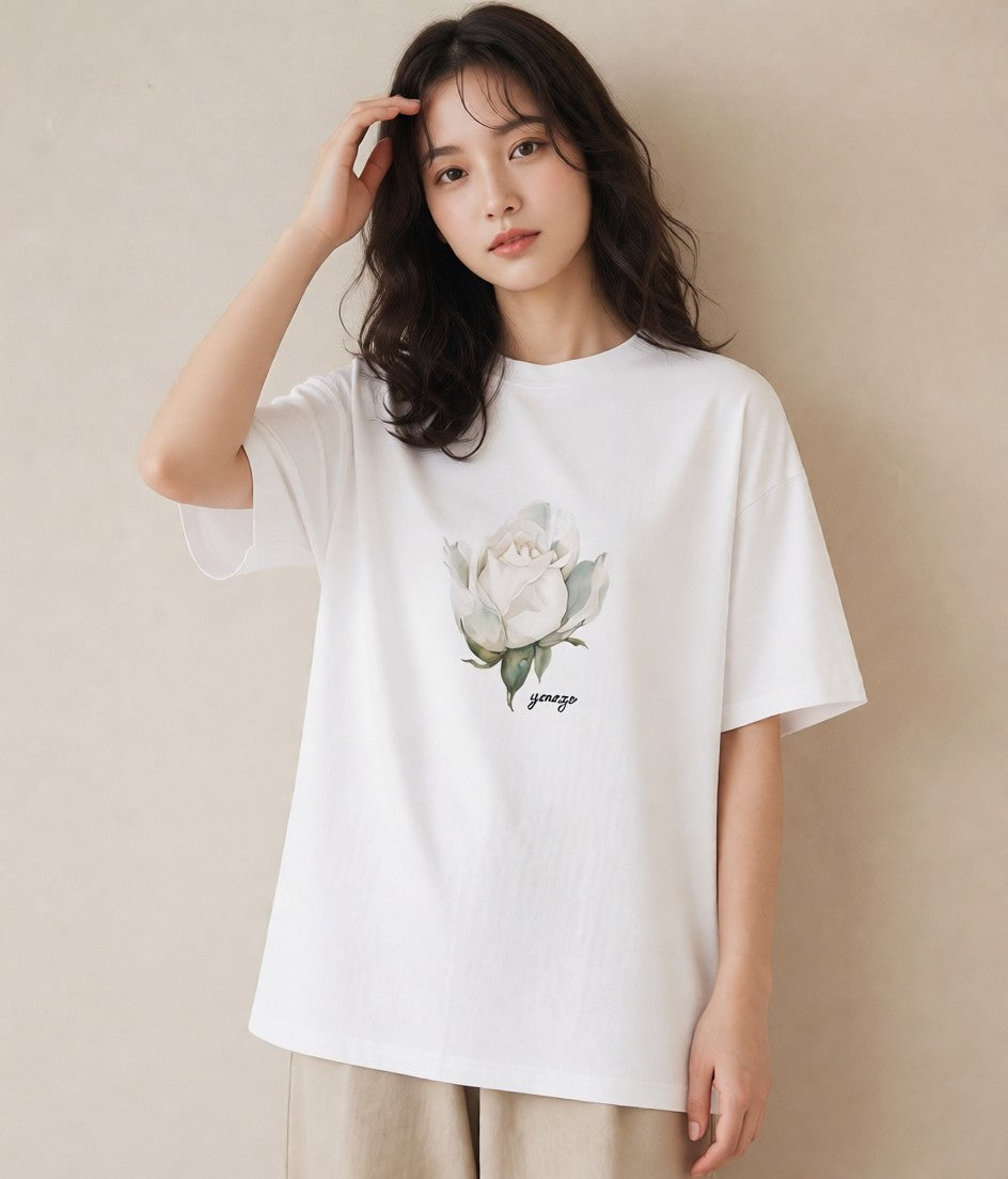 グラフィックTシャツ レディース 牡丹 花 花柄 イラスト ポップ 旅行 母娘コーデ 白T YMAZO