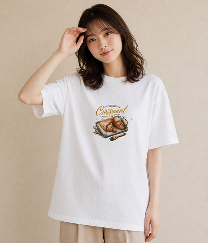 デザインTシャツ レディース パン ベーカリー イラスト 可愛い 休日 ペアコーデ 白T YMAZO