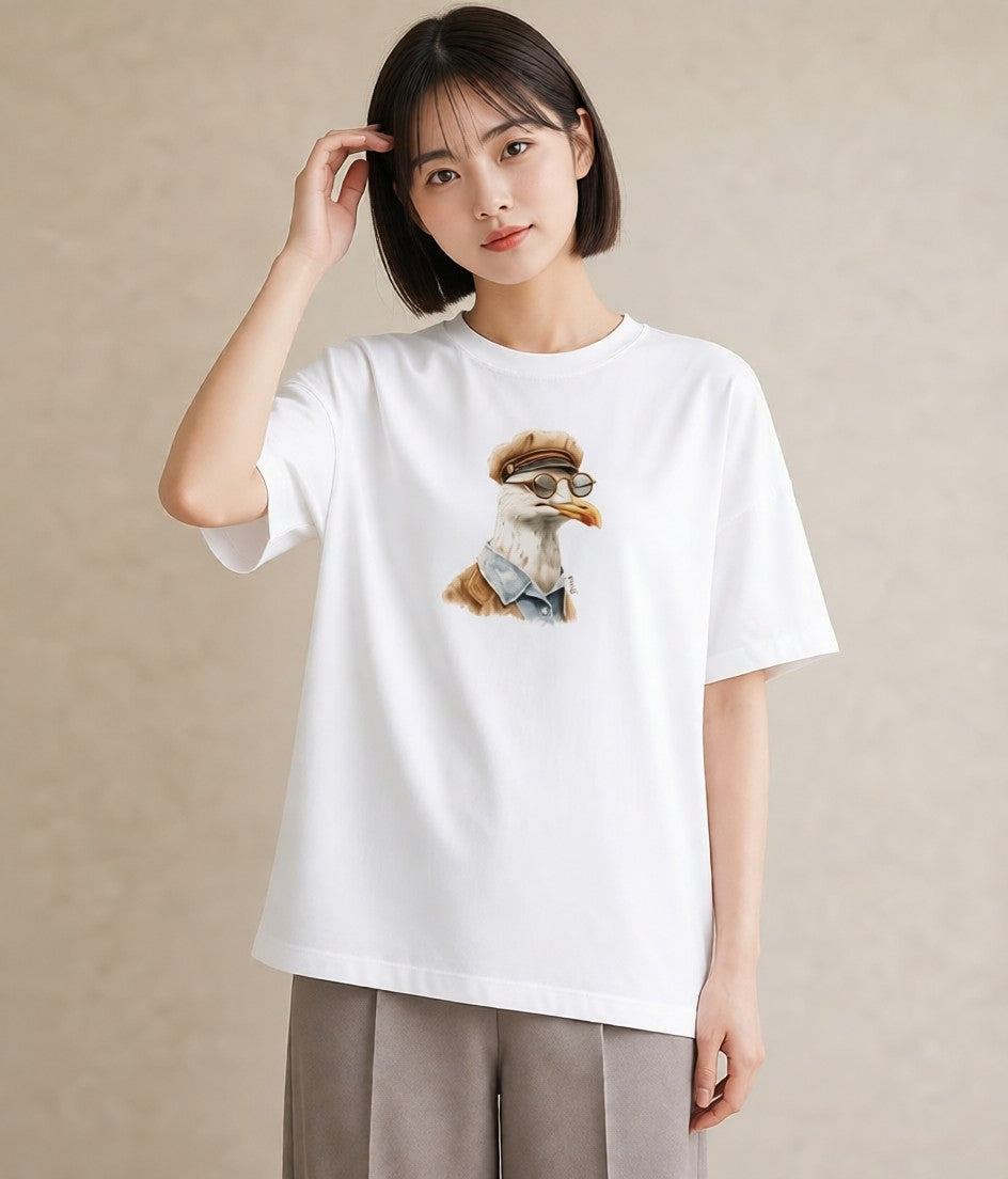 Tシャツ レディース 白文鳥 ペット 動物 イラスト 個性的 旅行用 海 白T YMAZO