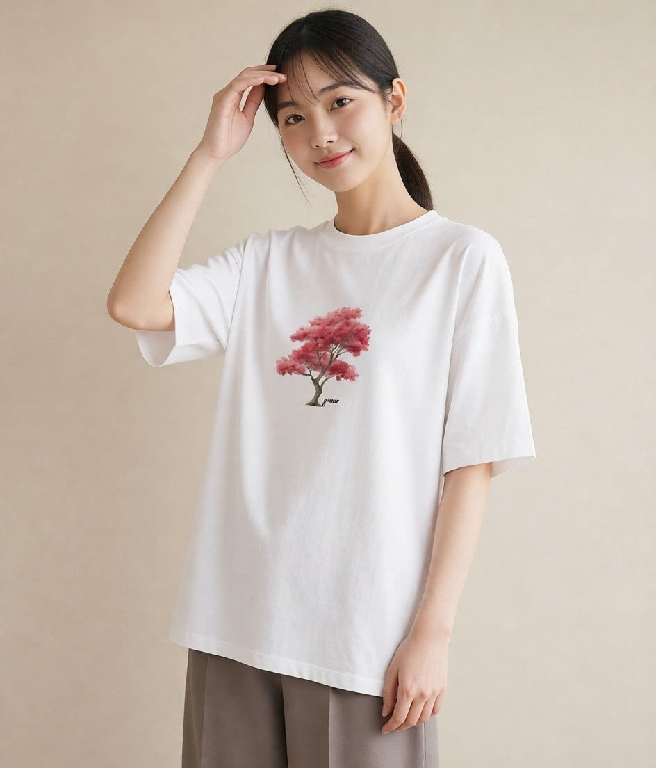 半袖Tシャツ レディース 盆栽 植物 ボタニカル イラスト ヴィンテージ風 カフェ巡り 女子会 白T YMAZO