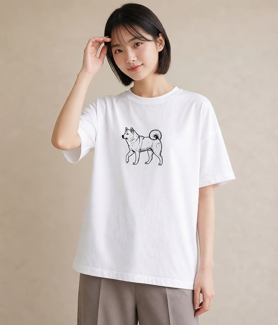 半袖Tシャツ レディース 秋田犬 犬 いぬ イラスト レトロ 在宅 公園 白T YMAZO