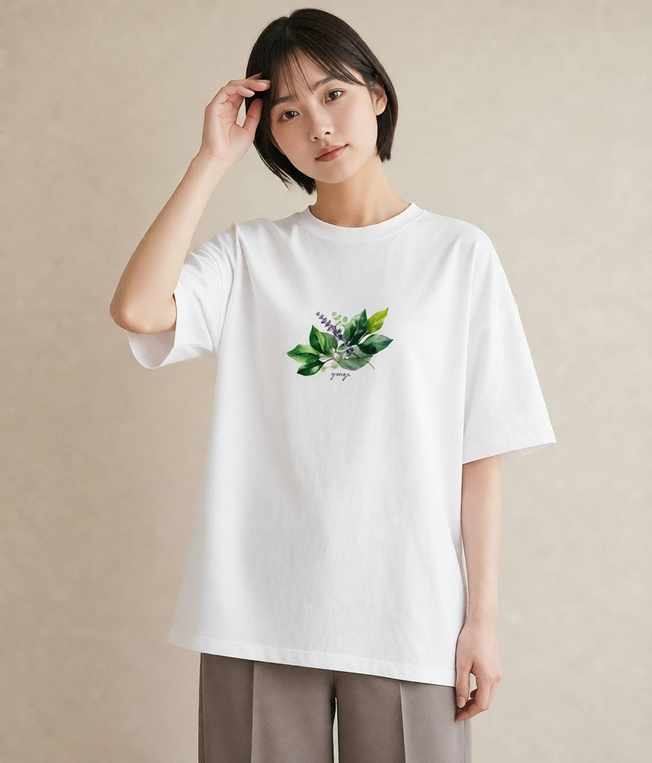 Tシャツ レディース 新緑 植物 ボタニカル イラスト ユニーク 女子会 お揃い 白T YMAZO