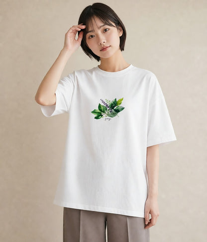 Tシャツ レディース 新緑 植物 ボタニカル イラスト ユニーク 女子会 お揃い 白T YMAZO