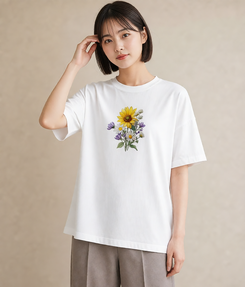 半袖Tシャツ レディース マーガレット 花 花柄 イラスト 送別ギフト 通勤 白T