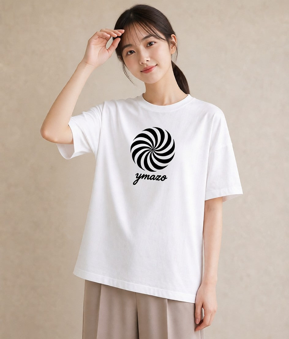 デザインTシャツ レディース 扇子 そよ風 ナチュラル アンティーク イラスト 個性的 女性向けギフト 散歩 白T YMAZO