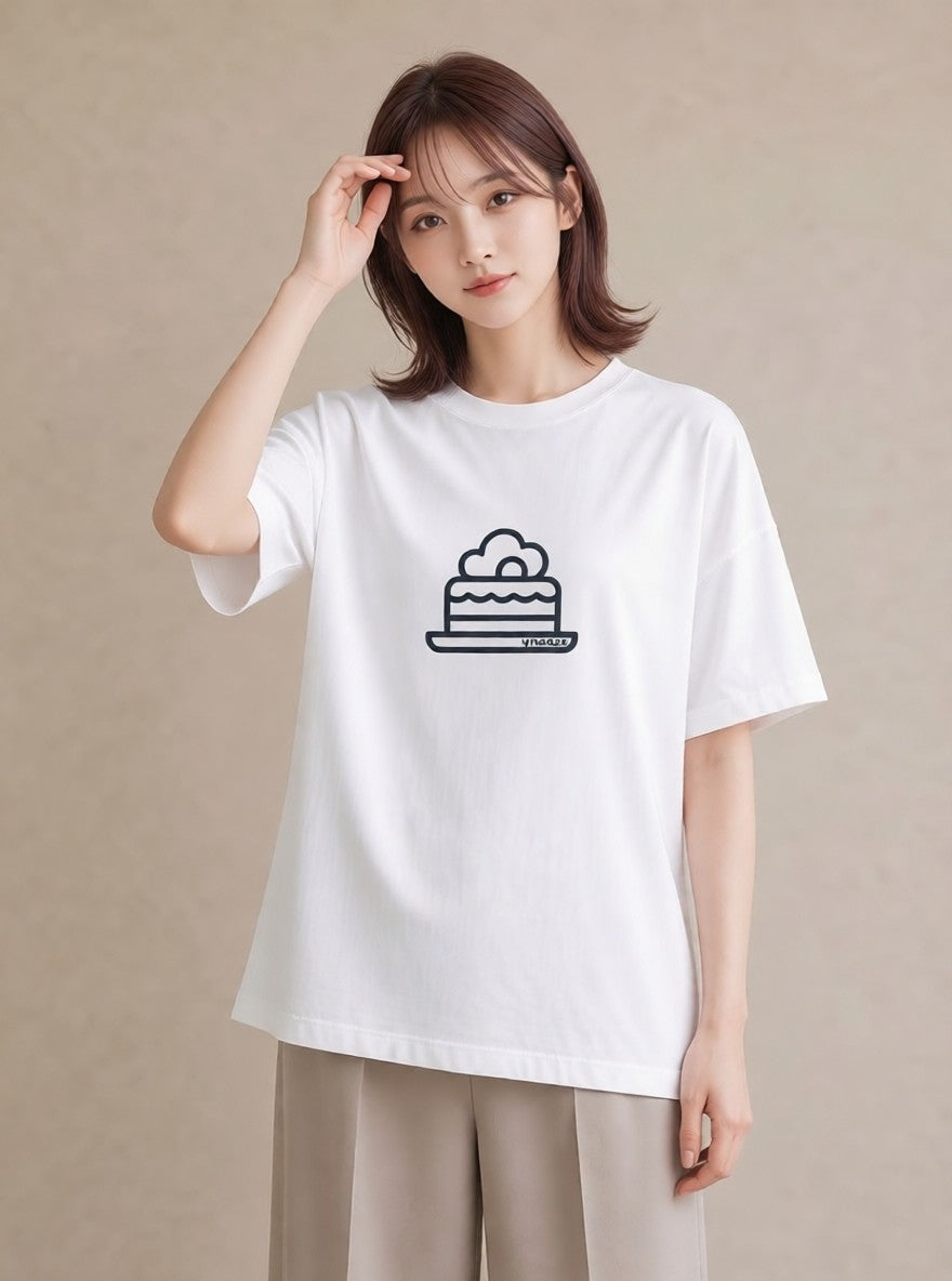 Tシャツ レディース スイーツ お菓子 デザート イラスト 北欧風 海 カフェ巡り 白T YMAZO