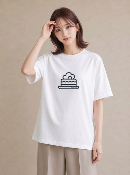 Tシャツ レディース スイーツ お菓子 デザート イラスト 北欧風 海 カフェ巡り 白T YMAZO
