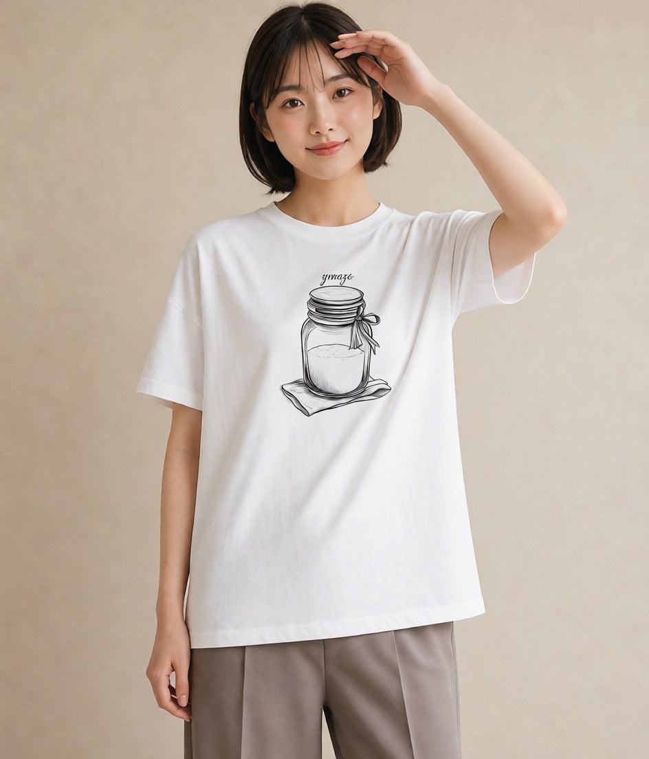 半袖Tシャツ レディース ミルク 食べ物 フード イラスト 韓国風 旅行用 海 白T YMAZO