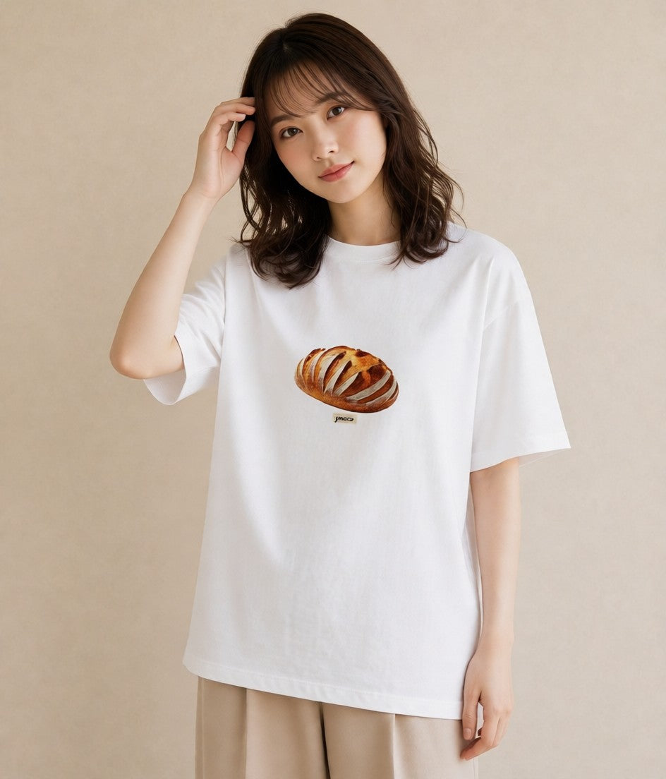 プリントTシャツ レディース パン 食べ物 フード イラスト 線画 通勤 在宅 白T YMAZO