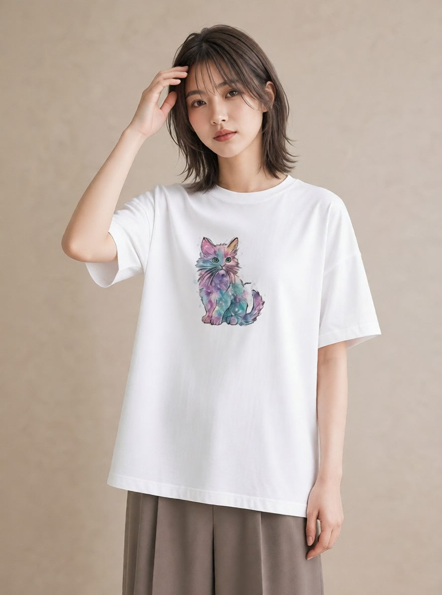 デザインTシャツ レディース ソマリ 猫 ねこ イラスト 休日コーデ 自分用 ルームウェア 白T YMAZO
