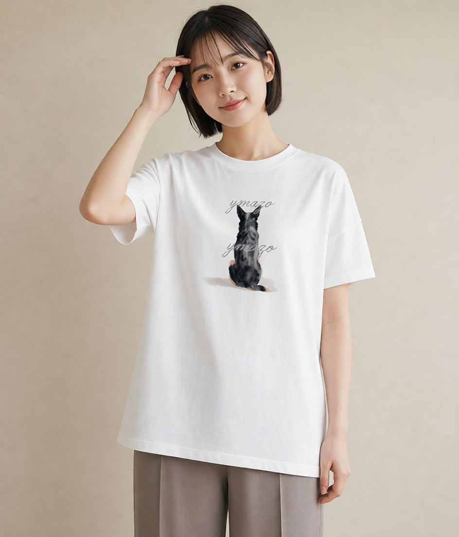 半袖Tシャツ レディース おすわり猫 猫 ねこ イラスト 普段使い 通勤 在宅 白T YMAZO