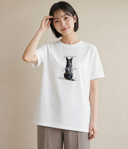 半袖Tシャツ レディース おすわり猫 猫 ねこ イラスト 普段使い 通勤 在宅 白T YMAZO