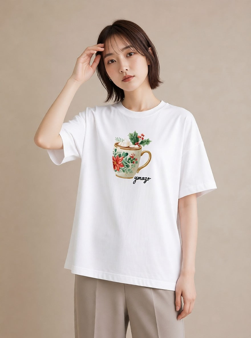 グラフィックTシャツ レディース ハーブティー 食べ物 フード イラスト フェミニン 旅行用 海 白T YMAZO