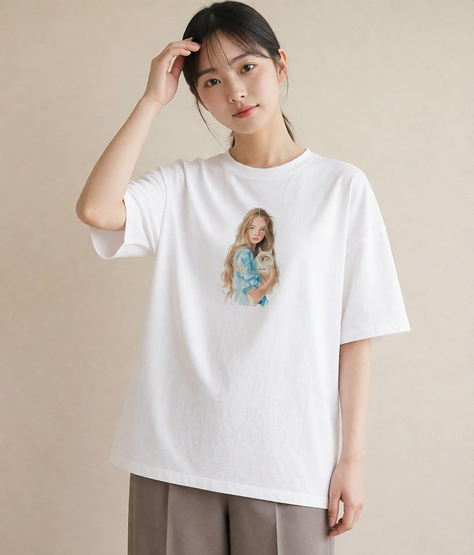 半袖Tシャツ レディース ラグドール 猫 ねこ イラスト カジュアル 女子会 お揃い 白T YMAZO