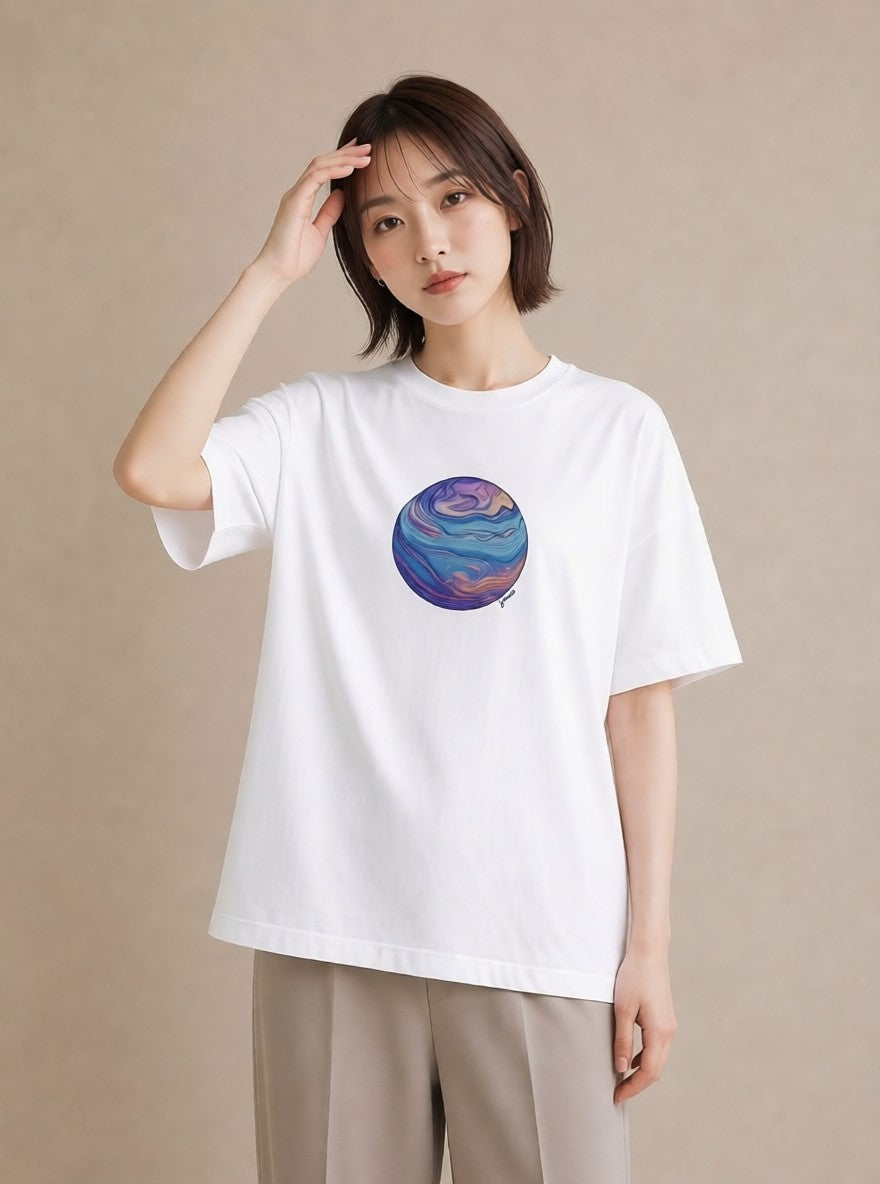 プリントTシャツ レディース 惑星 星空 宇宙 イラスト レトロ 帰省 ラフ 白T YMAZO