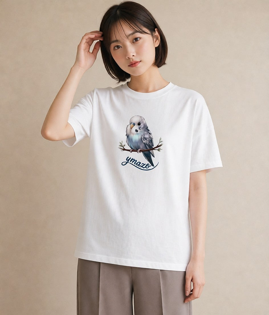プリントTシャツ レディース 桜文鳥 ペット 動物 イラスト ガーリー 送別ギフト 通勤 白T YMAZO