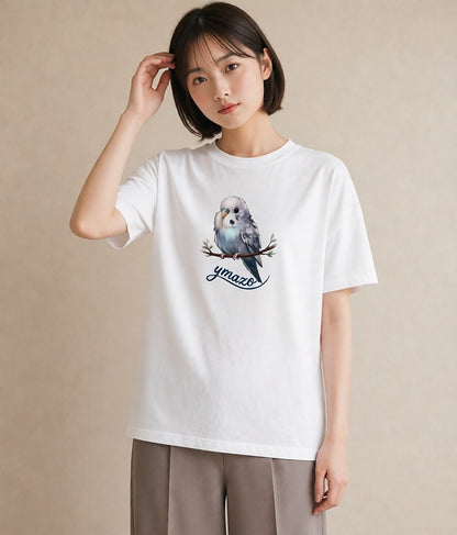 プリントTシャツ レディース 桜文鳥 ペット 動物 イラスト ガーリー 送別ギフト 通勤 白T YMAZO