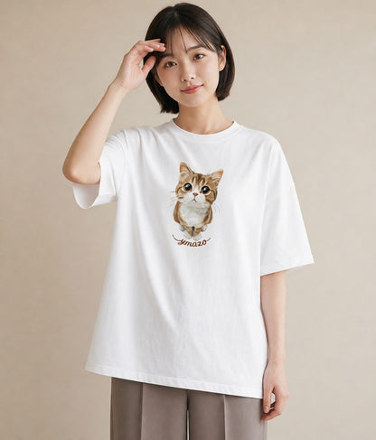 Tシャツ レディース 子猫 猫 ねこ イラスト モード 女性向けギフト 散歩 白T YMAZO
