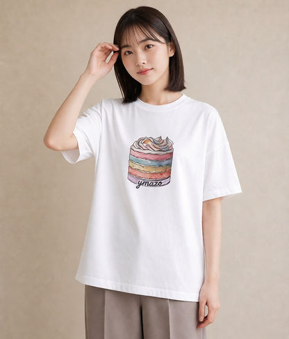 プリントTシャツ レディース わたあめ 食べ物 フード イラスト 手描き風 夏コーデ 通学 白T YMAZO