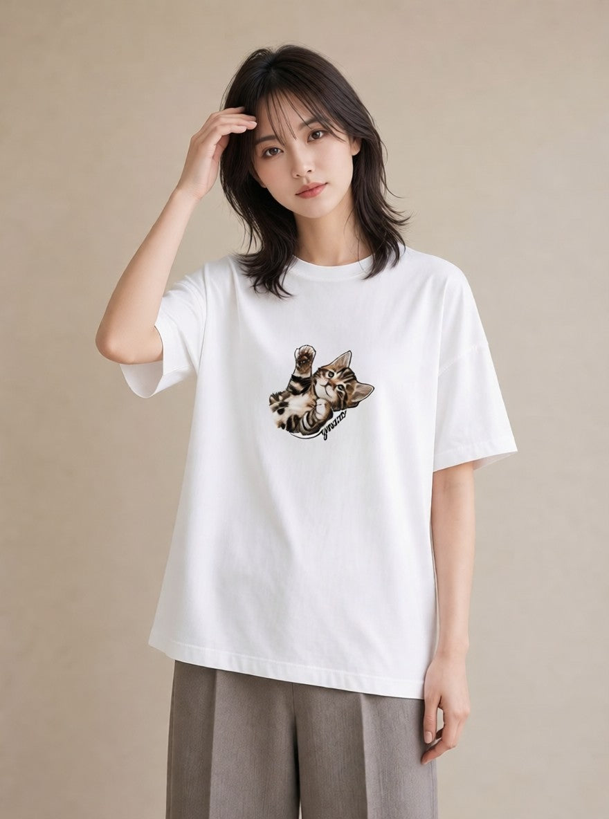 デザインTシャツ レディース アメリカンショートヘア 猫 ねこ イラスト ガーリー ギフト 母の日 白T YMAZO