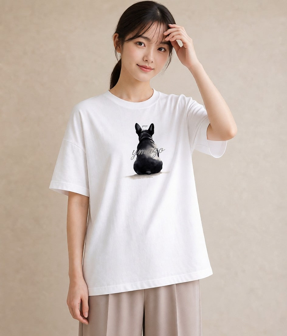 Tシャツ レディース いぬ 犬 ワンコ イラスト 韓国風 レイヤード 友達ギフト 白T YMAZO
