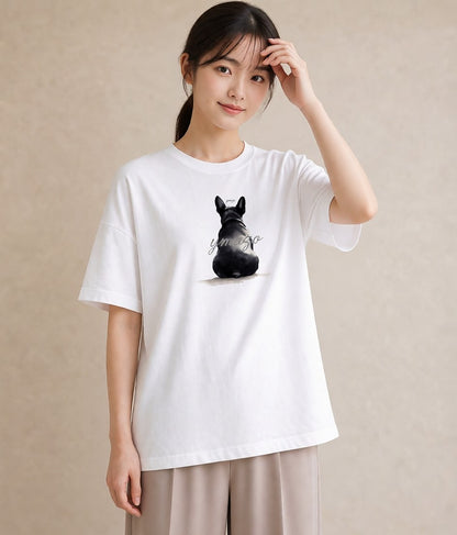 Tシャツ レディース いぬ 犬 ワンコ イラスト 韓国風 レイヤード 友達ギフト 白T YMAZO