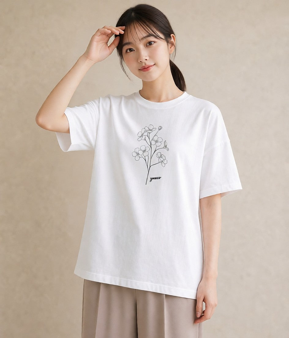 グラフィックTシャツ レディース 小花 花 フラワー イラスト モード ホワイトデー 春服 白T YMAZO