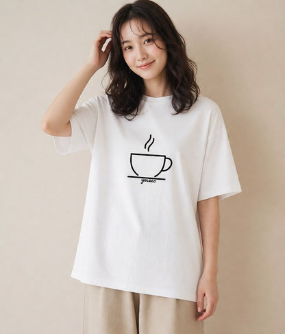 グラフィックTシャツ レディース コーヒー カフェ 珈琲 イラスト シンプル 夏コーデ 通学 白T YMAZO