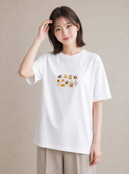 プリントTシャツ レディース みつばち 昆虫 虫 イラスト ポップ カジュアルコーデ 買い物 白T YMAZO