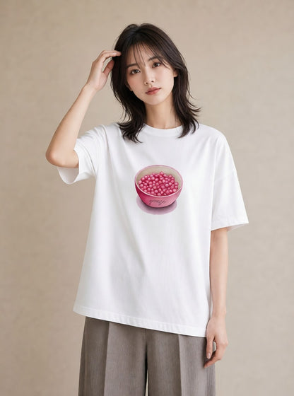 デザインTシャツ レディース パールピアス アクセサリー ナチュラル アンティーク イラスト 水彩風 デイリーウェア 休日 白T YMAZO