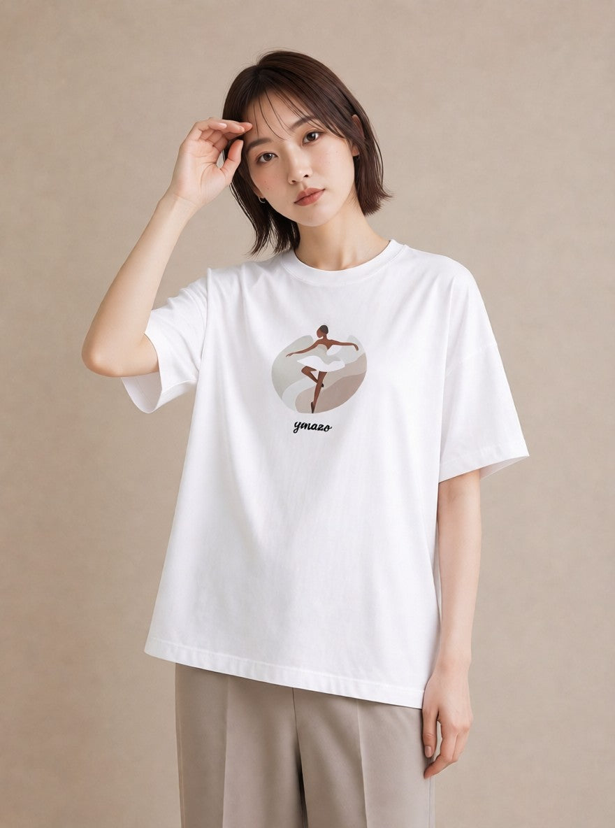 Tシャツ レディース バレエシューズ バレエ トウシューズ ナチュラル アンティーク イラスト レトロ 旅行 母娘コーデ 白T YMAZO