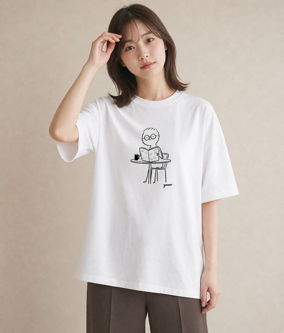 デザインTシャツ レディース 本 読書 ブック イラスト 抜け感 お揃い 親子 白T YMAZO