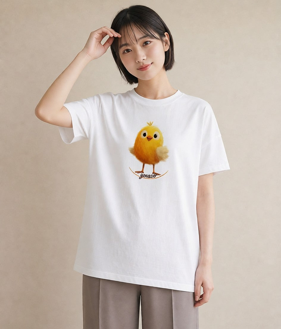 半袖Tシャツ レディース ひよこ 動物 アニマル イラスト 北欧風 海 カフェ巡り 白T YMAZO