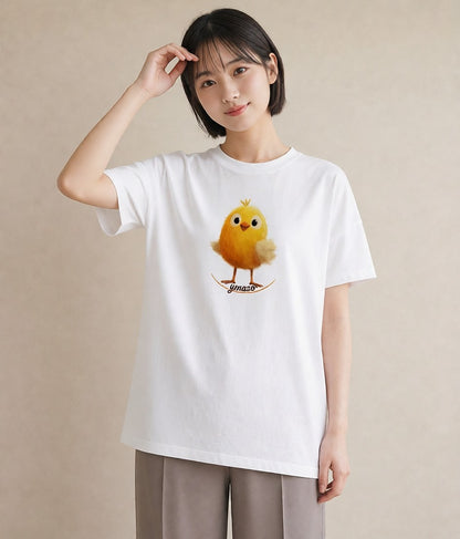 半袖Tシャツ レディース ひよこ 動物 アニマル イラスト 北欧風 海 カフェ巡り 白T YMAZO