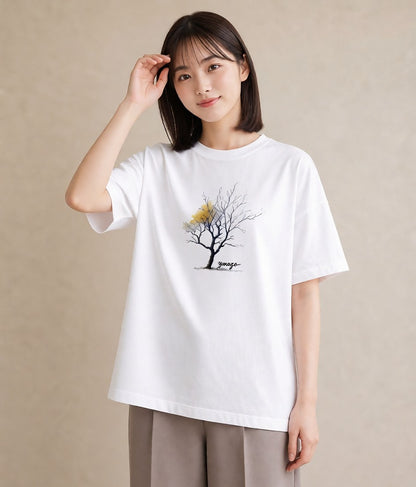 半袖Tシャツ レディース 木 植物 ボタニカル イラスト ゆるかわ 友達ギフト 部屋着 白T YMAZO