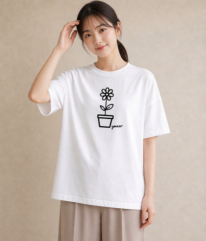 半袖Tシャツ レディース 観葉植物 ボタニカル 植物 イラスト 旅行コーデ お出かけ 普段着 白T YMAZO