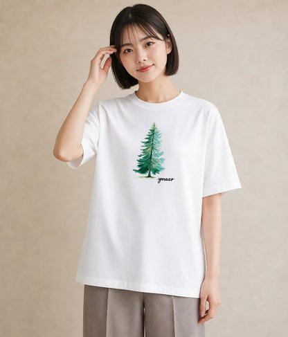 プリントTシャツ レディース オーロラ 星空 宇宙 イラスト カフェコーデ 夏コーデ 通学 白T YMAZO