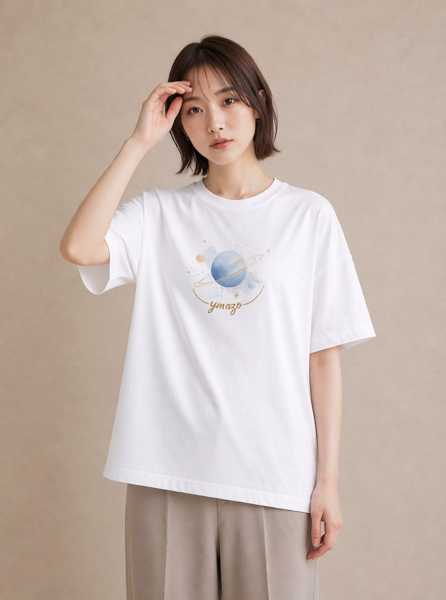 プリントTシャツ レディース 天の川 星空 宇宙 イラスト ゆるコーデ 散歩 お出かけ 白T YMAZO