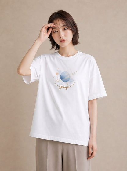 プリントTシャツ レディース 天の川 星空 宇宙 イラスト ゆるコーデ 散歩 お出かけ 白T YMAZO