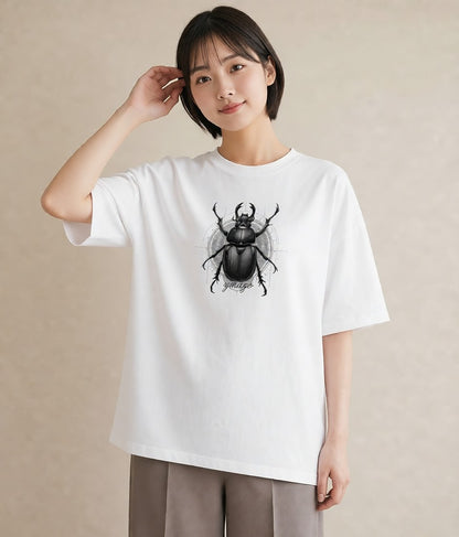 半袖Tシャツ レディース クワガタ 昆虫 虫 イラスト 個性的 デイリーウェア 休日 白T YMAZO