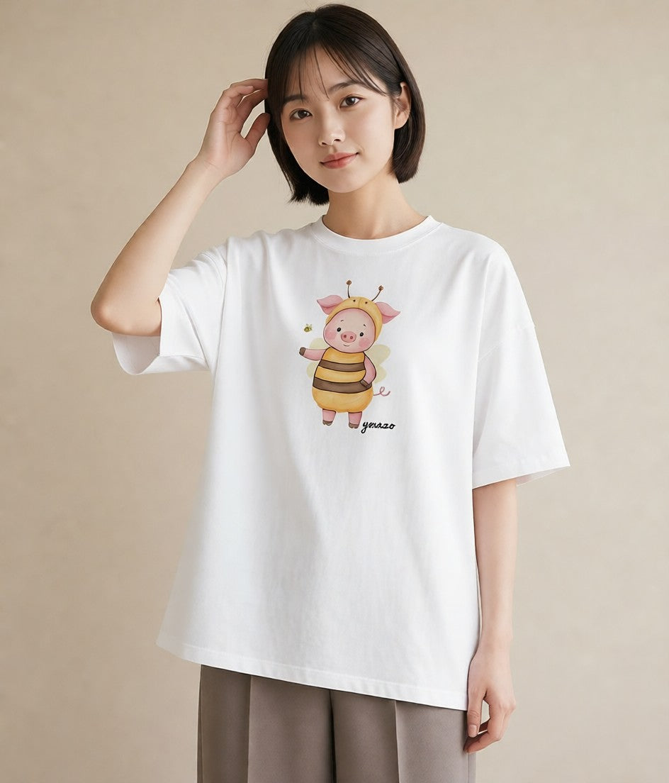 グラフィックTシャツ レディース ハニー 食べ物 フード イラスト 抜け感 旅行 母娘コーデ 白T YMAZO