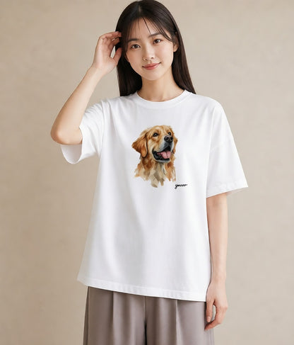 半袖Tシャツ レディース ゴールデンレトリバー ゴールデン 犬 いぬ イラスト フェミニン 女性 旅行用 白T YMAZO