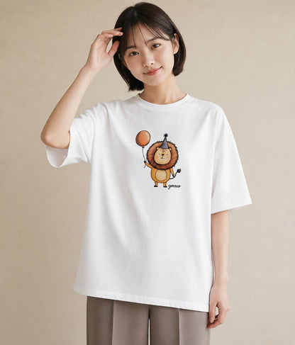 Tシャツ レディース ライオン 動物 アニマル イラスト 上品 公園 ママ 白T YMAZO