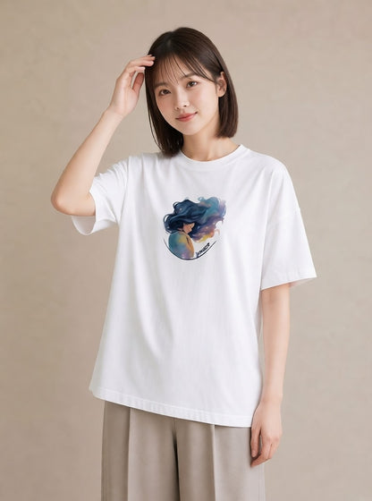 半袖Tシャツ レディース 獅子座 星空 宇宙 イラスト 抜け感 ギフト 母の日 白T YMAZO