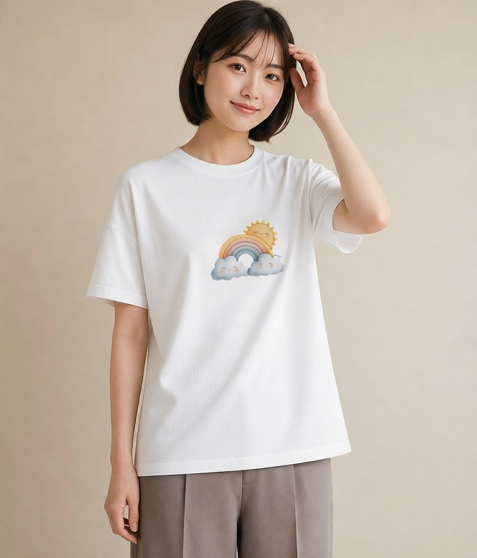 デザインTシャツ レディース 雲 星空 宇宙 イラスト 旅行コーデ 休日 ペアコーデ 白T YMAZO