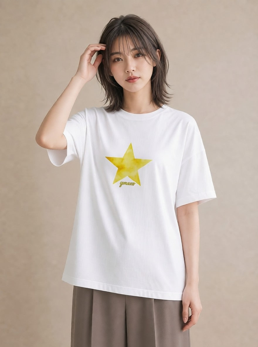 プリントTシャツ レディース 流れ星 星空 宇宙 イラスト 線画 在宅 公園 白T YMAZO