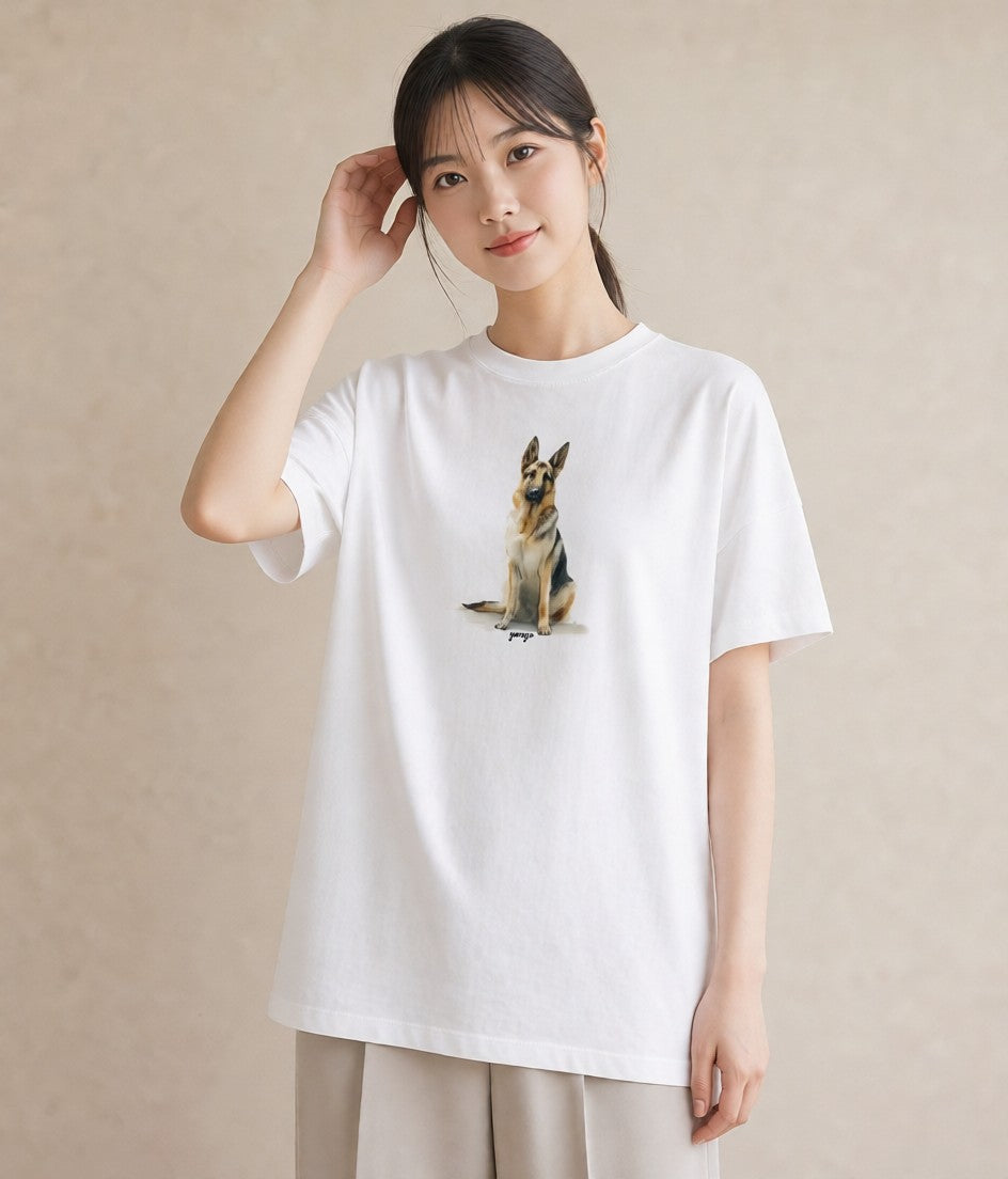 デザインTシャツ レディース ミックス犬 犬 いぬ イラスト ラフカジュアル 公園 ママ 白T YMAZO