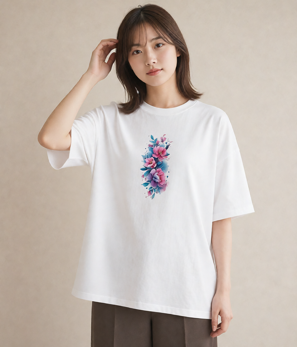 デザインTシャツ レディース あさがお 朝顔 花 花柄 イラスト カジュアル ホワイトデー 春服 白T