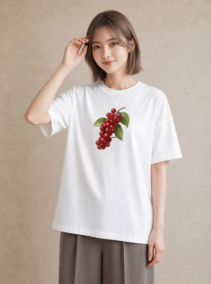 半袖Tシャツ レディース 木の実 植物 ボタニカル イラスト 公園 ママ 白T YMAZO