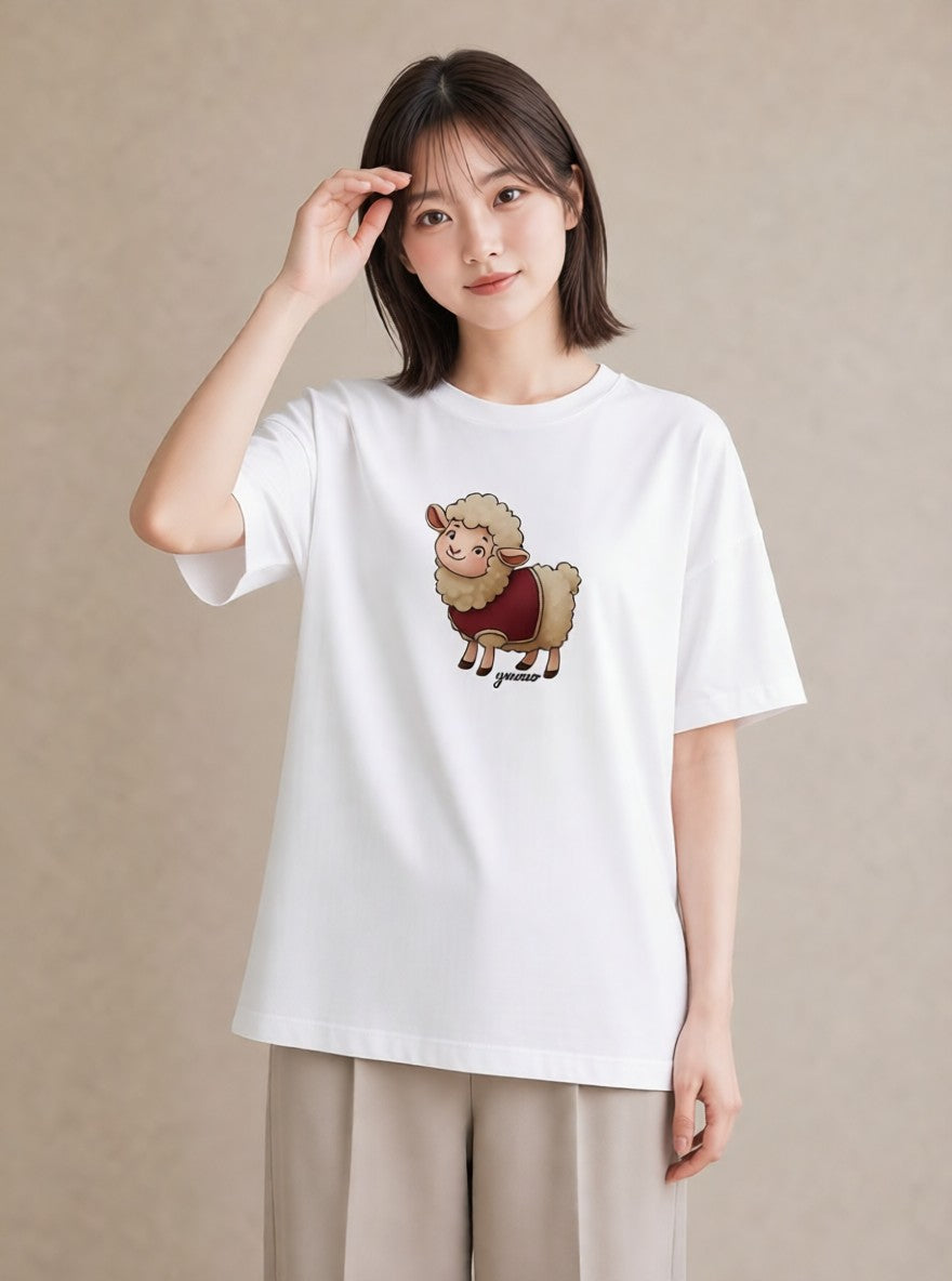 グラフィックTシャツ レディース ひつじ 動物 アニマル イラスト 手描き風 親子 20代 白T YMAZO